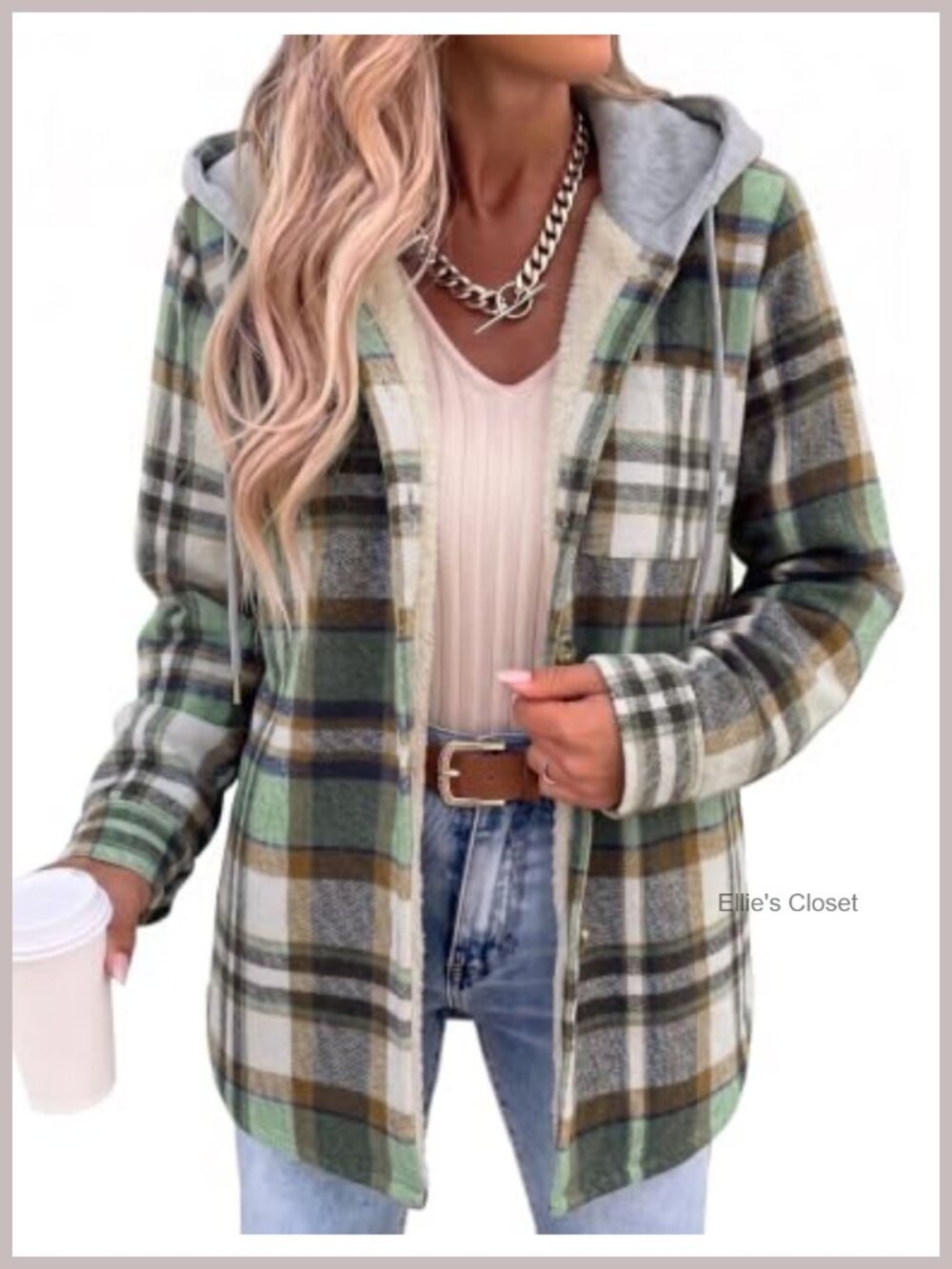Women's Plaid Fleece Shacket with Hood Button Front Winter Warm